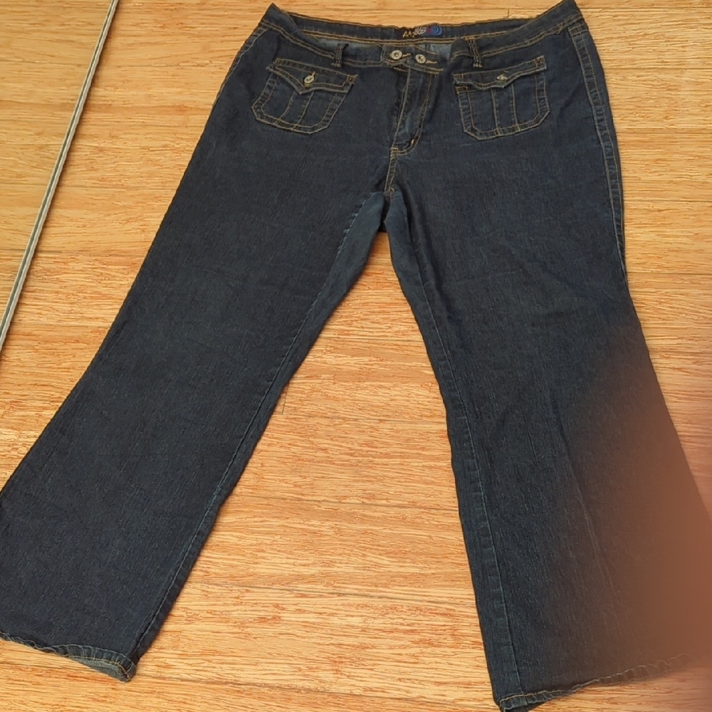 Angels Dark Indigo, Vintage, Low Rise, Boot Cut, Wide Leg Jeans, Size 22